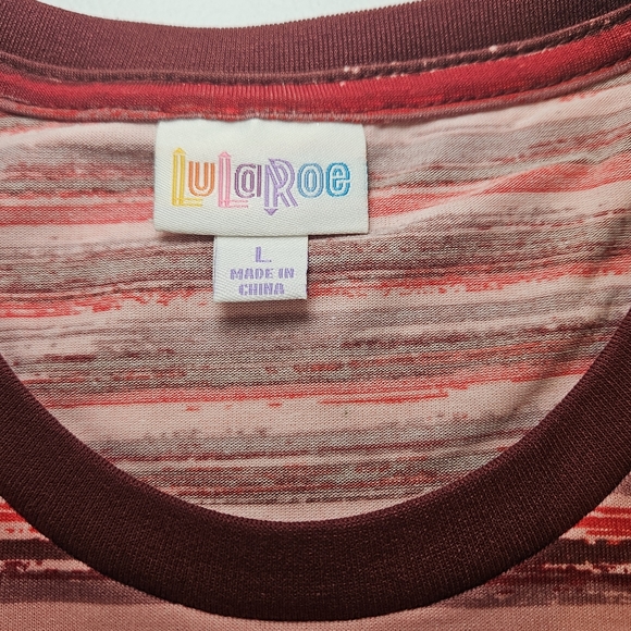 LuLaRoe Hudson Long Sleeve Tee. Unisex Fit. Gorgeous Red Stripe. Size Large. - Picture 7 of 10